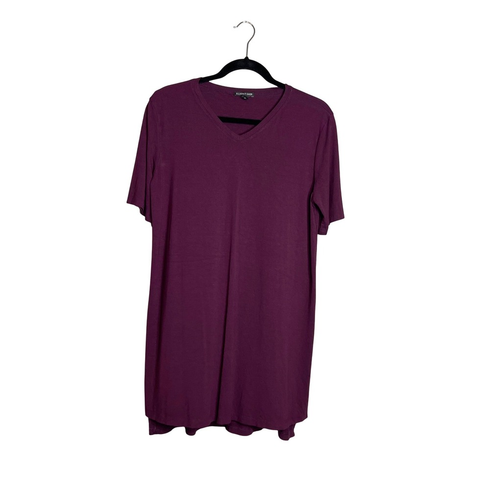 Eileen Fisher V-Neck T-Shirt Mini Dress Size XS Burgandy Jersey Knit‎ Viscose